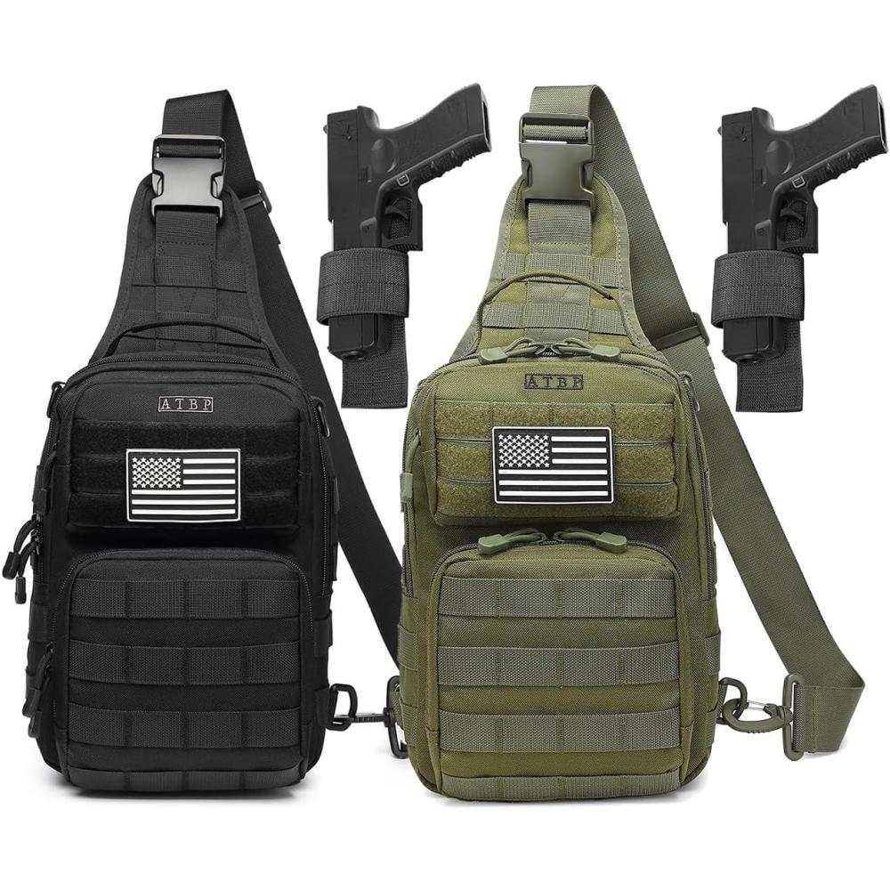 imageATBP Tactical Sling Backpack With Holster Military Crossbody Bag for Men Single Shoulder Back Pack 10LGreen  Black 2