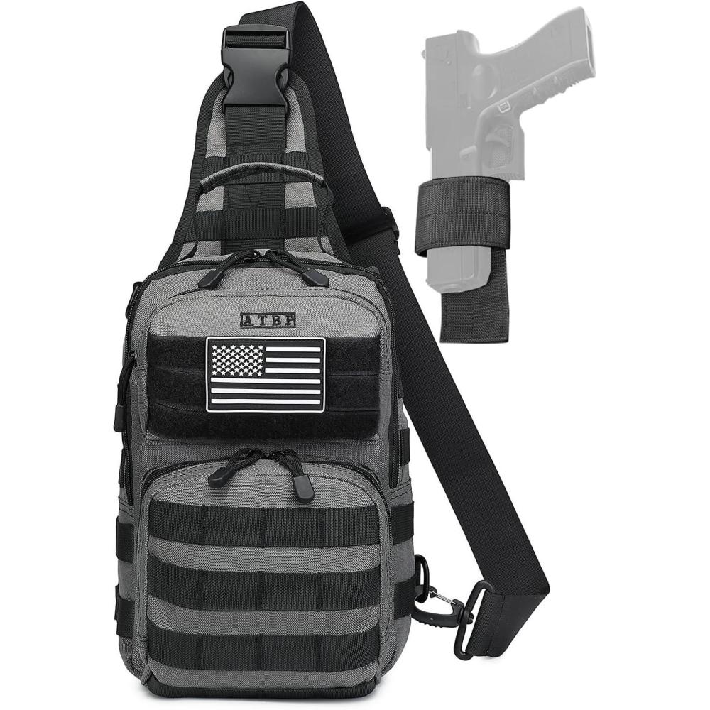 imageATBP Tactical Sling Backpack With Holster Military Crossbody Bag for Men Single Shoulder Back Pack 10LGrey Gray