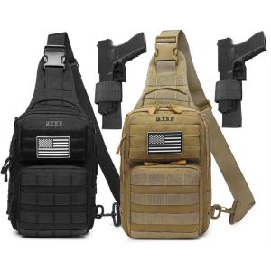 ATBP Tactical Sling Backpack With Holster Military Crossbody Bag for Men Single Shoulder Back Pack 10L(Black & Tan 2)