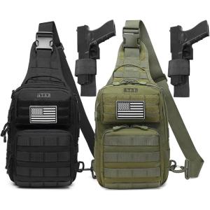 ATBP Tactical Sling Backpack With Holster Military Crossbody Bag for Men Single Shoulder Back Pack 10L(Green & Black 2)