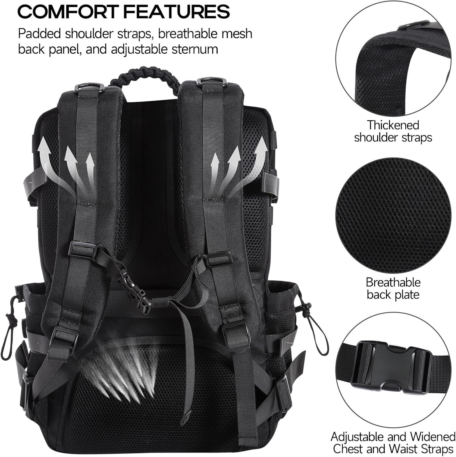 imageTsrgsn Tactical Backpack for Men Travel Gym Backpack with Shoe Compartment Day Pack Large Sports HiKing Military Rucksack Molle BlackBlack