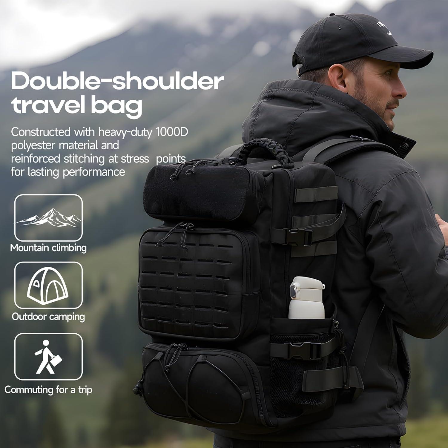 imageTsrgsn Tactical Backpack for Men Travel Gym Backpack with Shoe Compartment Day Pack Large Sports HiKing Military Rucksack Molle BlackBlack
