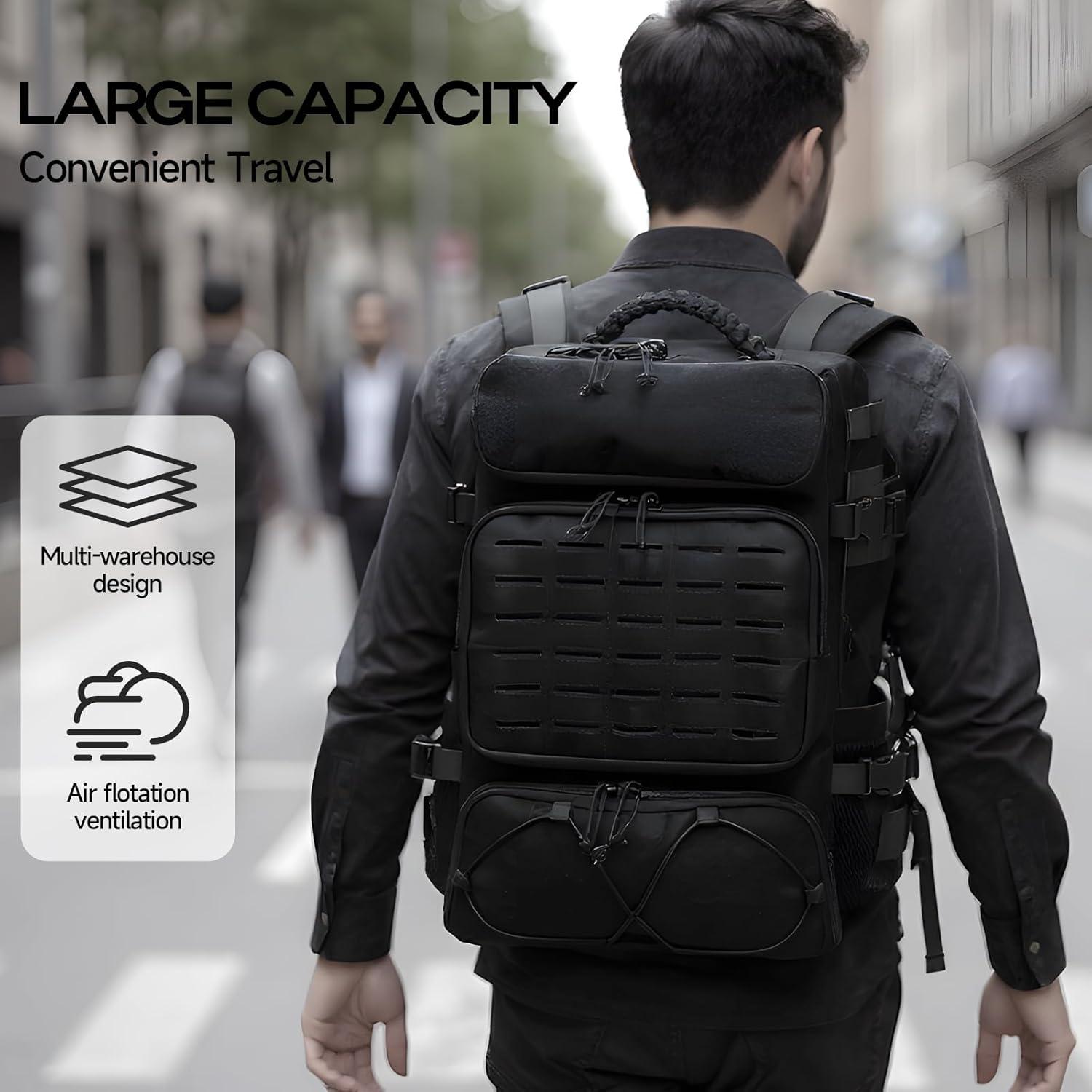 imageTsrgsn Tactical Backpack for Men Travel Gym Backpack with Shoe Compartment Day Pack Large Sports HiKing Military Rucksack Molle BlackBlack