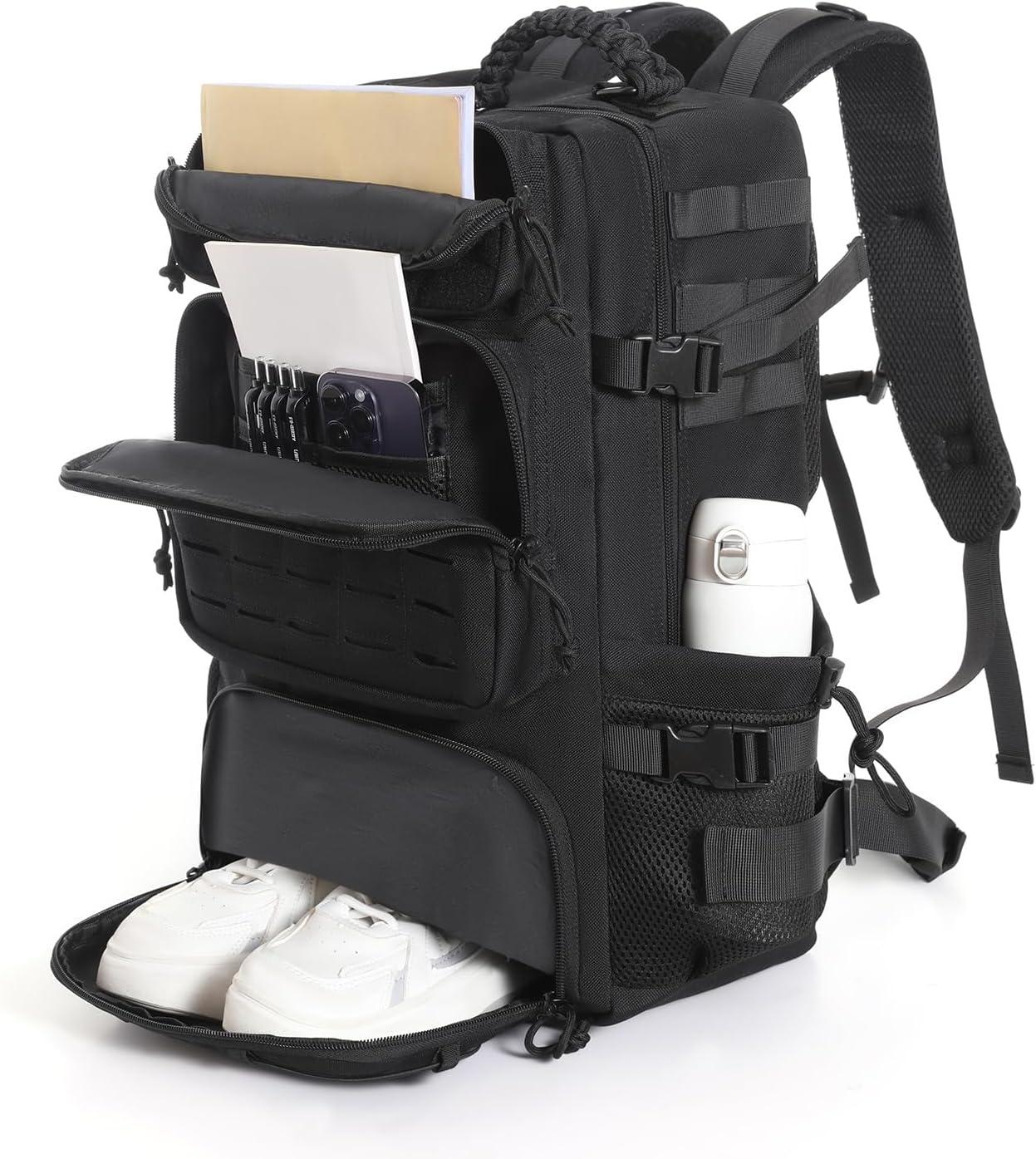 imageTsrgsn Tactical Backpack for Men Travel Gym Backpack with Shoe Compartment Day Pack Large Sports HiKing Military Rucksack Molle BlackBlack