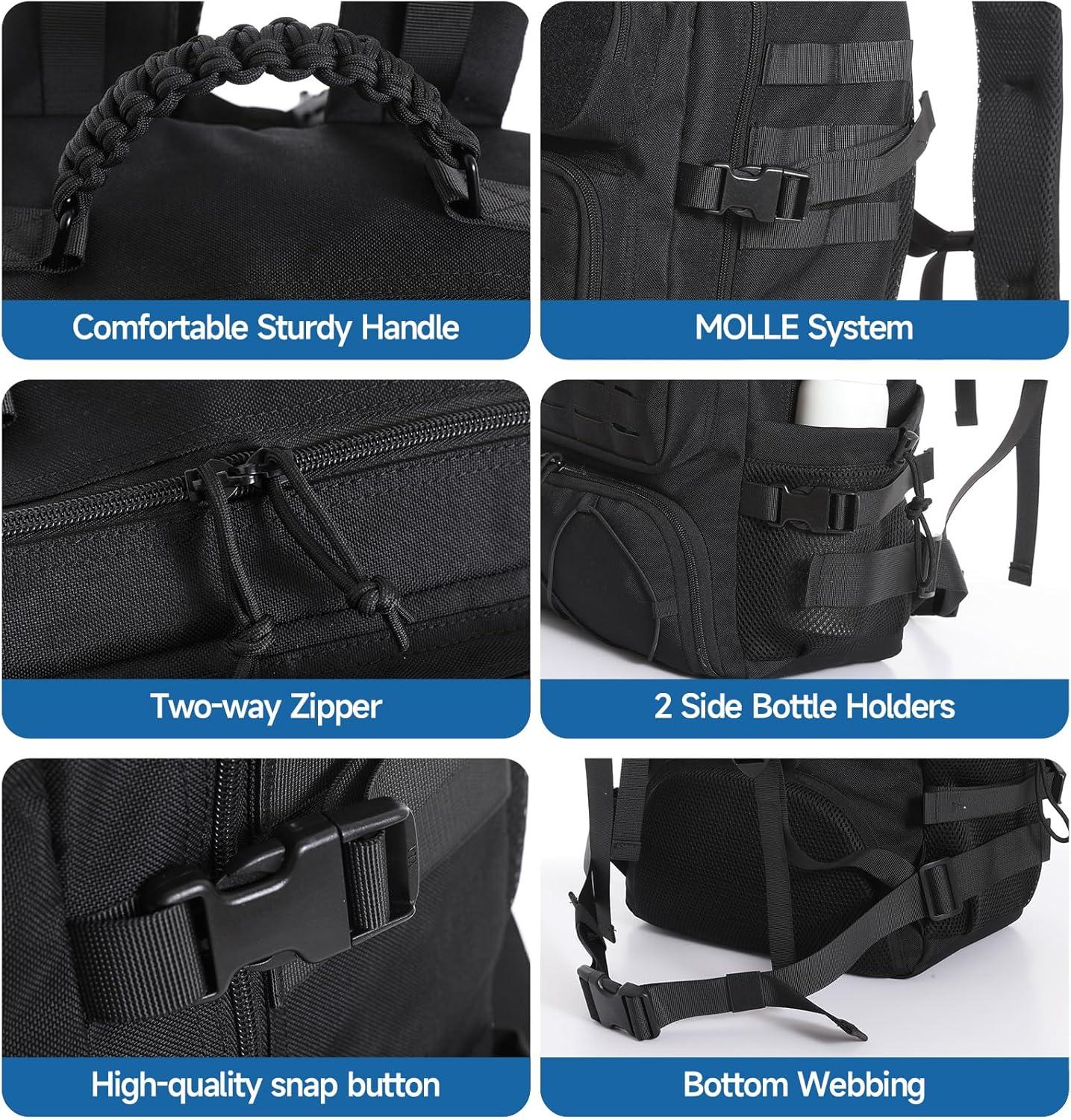 imageTsrgsn Tactical Backpack for Men Travel Gym Backpack with Shoe Compartment Day Pack Large Sports HiKing Military Rucksack Molle BlackBlack