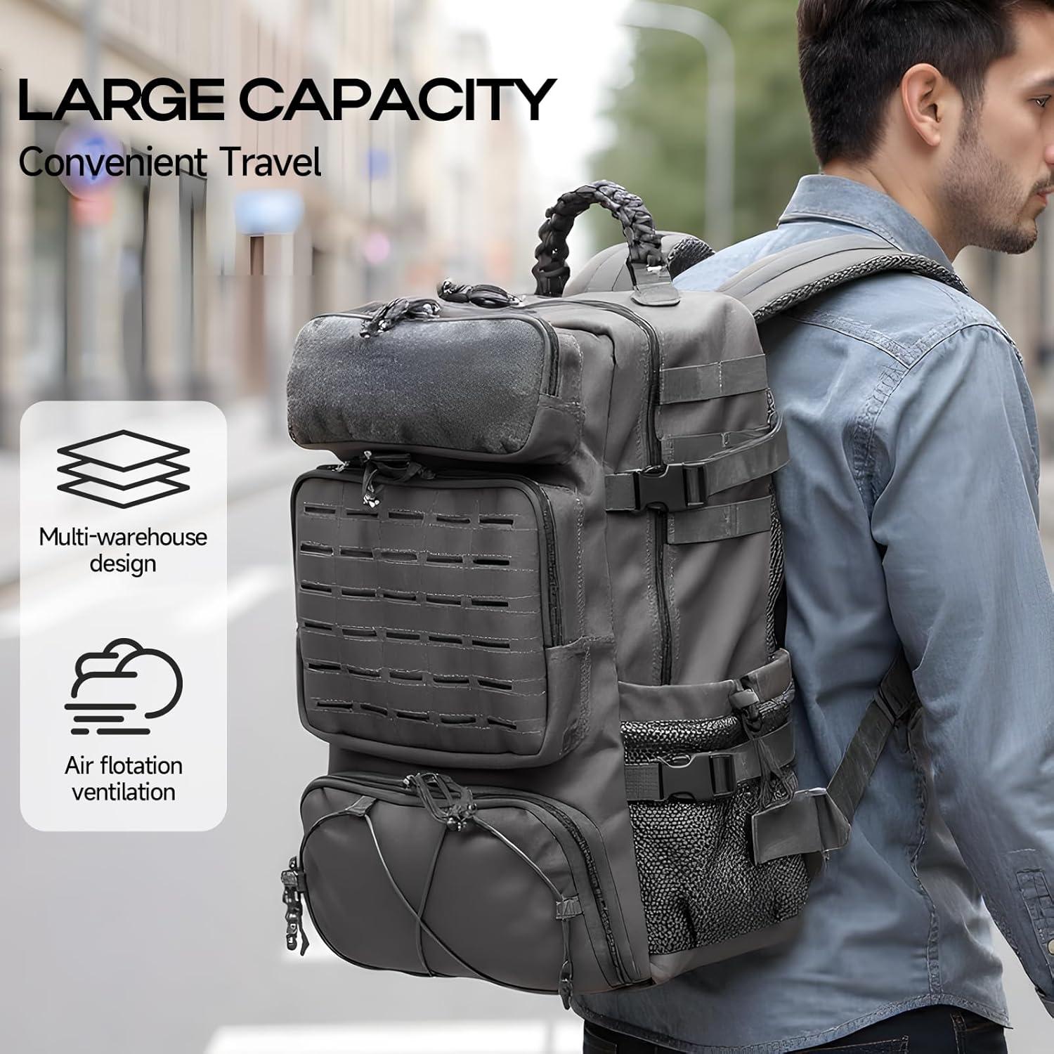 imageTsrgsn Tactical Backpack for Men Travel Gym Backpack with Shoe Compartment Day Pack Large Sports HiKing Military Rucksack Molle BlackGrey