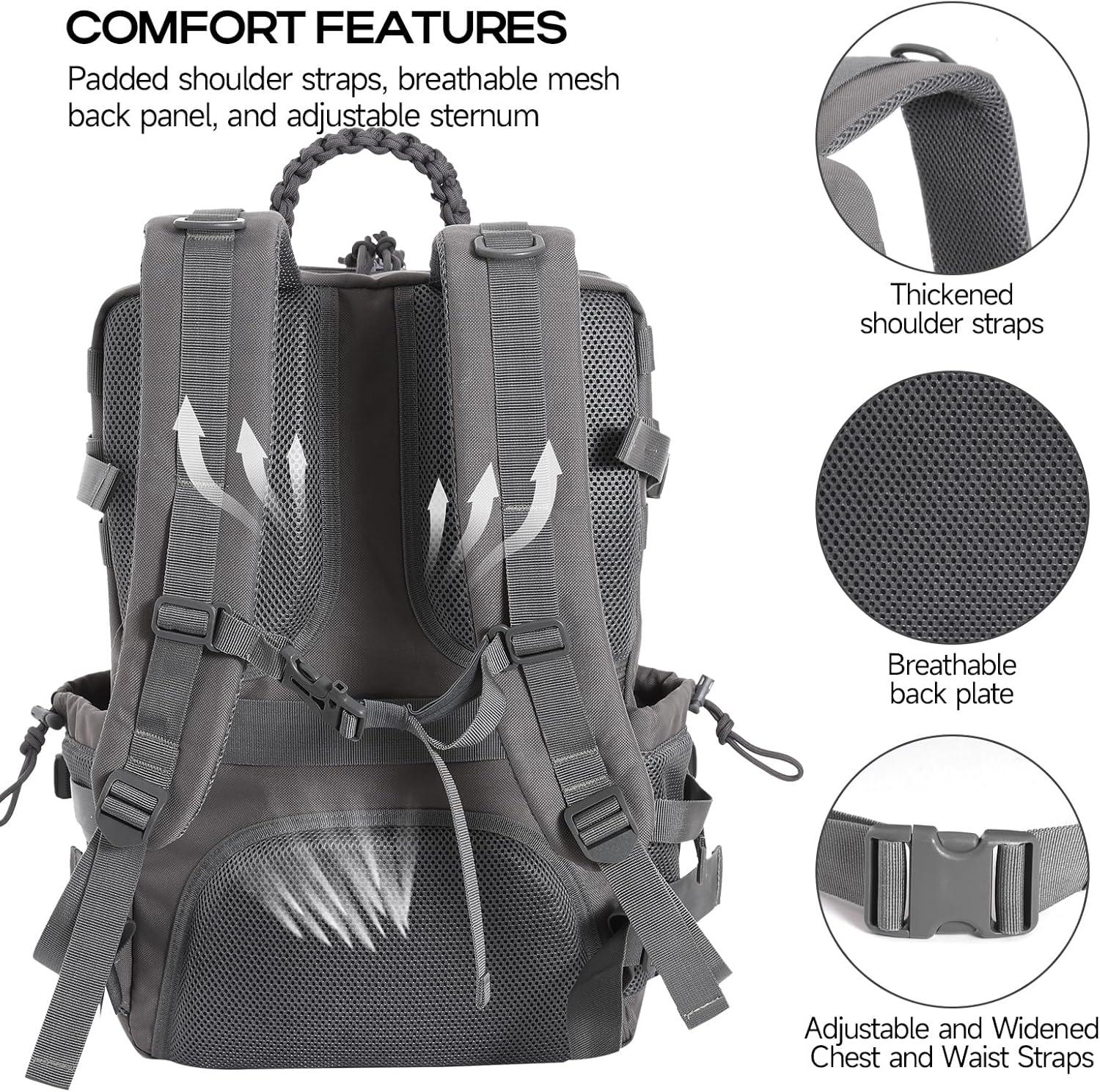 imageTsrgsn Tactical Backpack for Men Travel Gym Backpack with Shoe Compartment Day Pack Large Sports HiKing Military Rucksack Molle BlackGrey