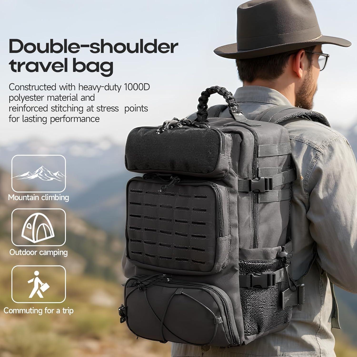 imageTsrgsn Tactical Backpack for Men Travel Gym Backpack with Shoe Compartment Day Pack Large Sports HiKing Military Rucksack Molle BlackGrey