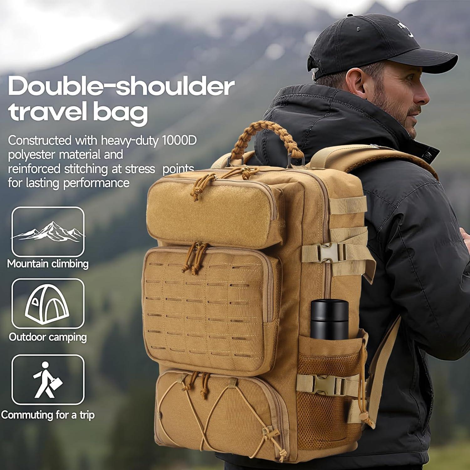 imageTsrgsn Tactical Backpack for Men Travel Gym Backpack with Shoe Compartment Day Pack Large Sports HiKing Military Rucksack Molle BlackKhaki Color