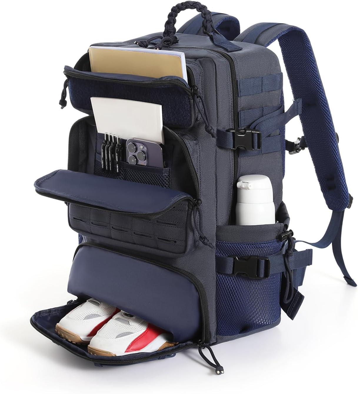 imageTsrgsn Tactical Backpack for Men Travel Gym Backpack with Shoe Compartment Day Pack Large Sports HiKing Military Rucksack Molle BlackNavy Blue