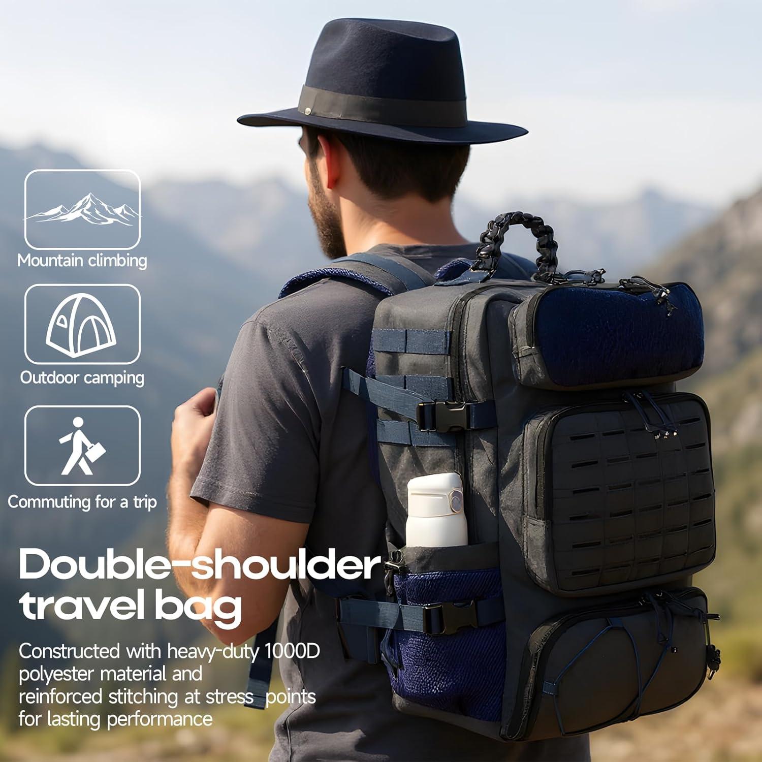 imageTsrgsn Tactical Backpack for Men Travel Gym Backpack with Shoe Compartment Day Pack Large Sports HiKing Military Rucksack Molle BlackNavy Blue