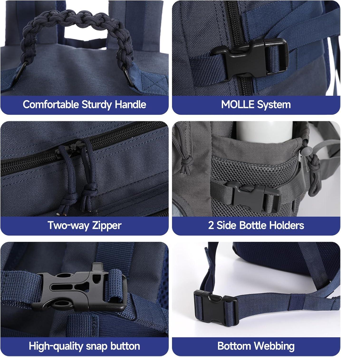 imageTsrgsn Tactical Backpack for Men Travel Gym Backpack with Shoe Compartment Day Pack Large Sports HiKing Military Rucksack Molle BlackNavy Blue