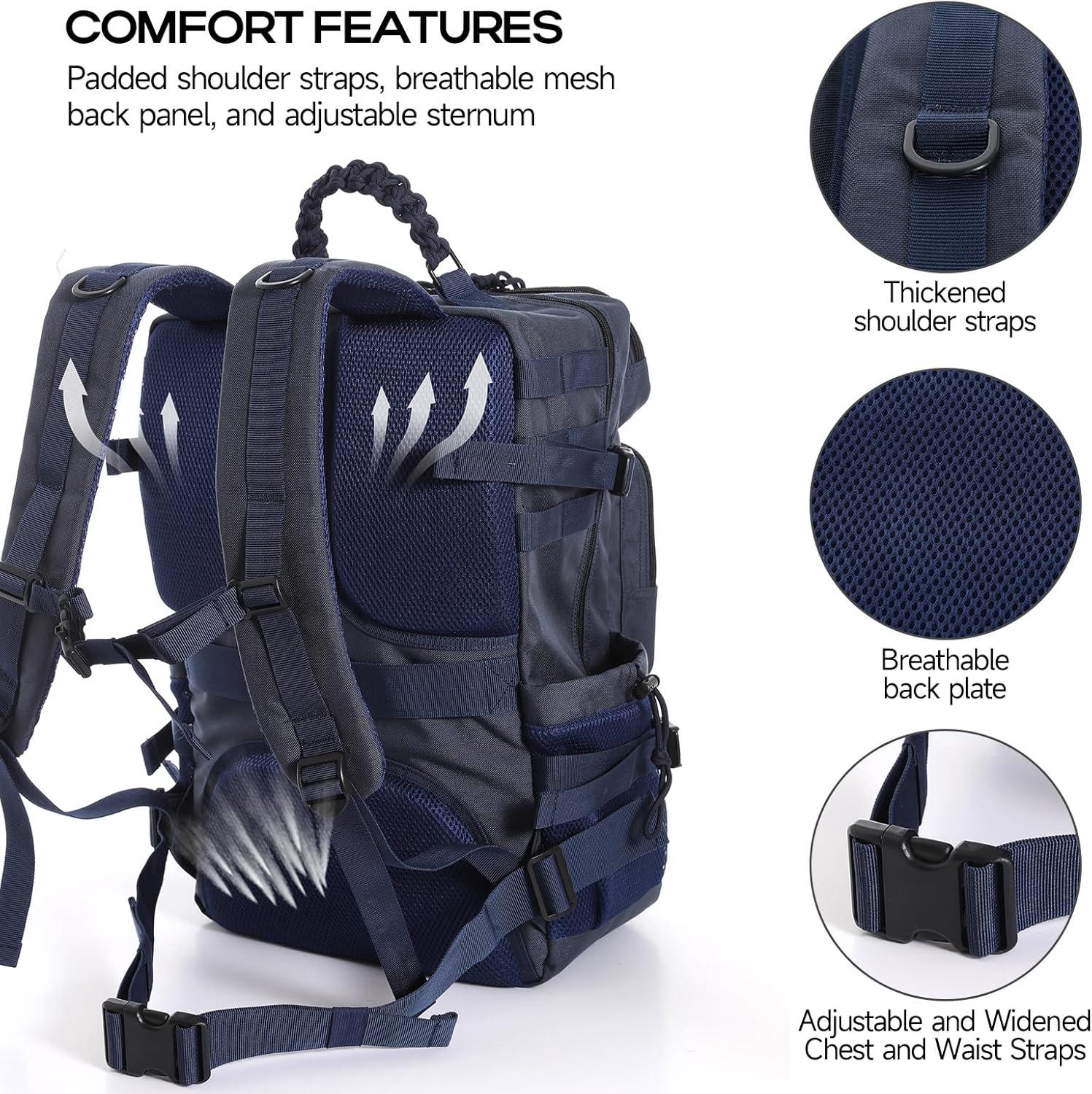 imageTsrgsn Tactical Backpack for Men Travel Gym Backpack with Shoe Compartment Day Pack Large Sports HiKing Military Rucksack Molle BlackNavy Blue