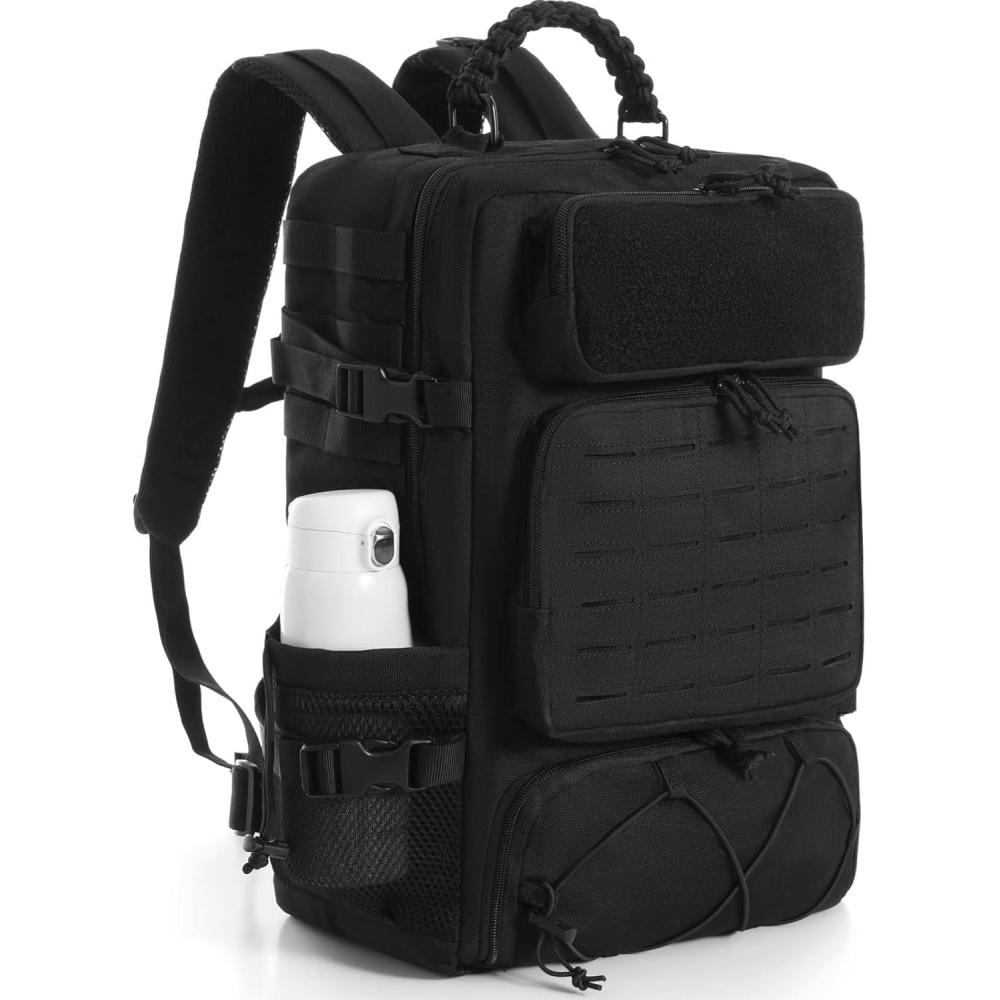 imageTsrgsn Tactical Backpack for Men Travel Gym Backpack with Shoe Compartment Day Pack Large Sports HiKing Military Rucksack Molle BlackBlack