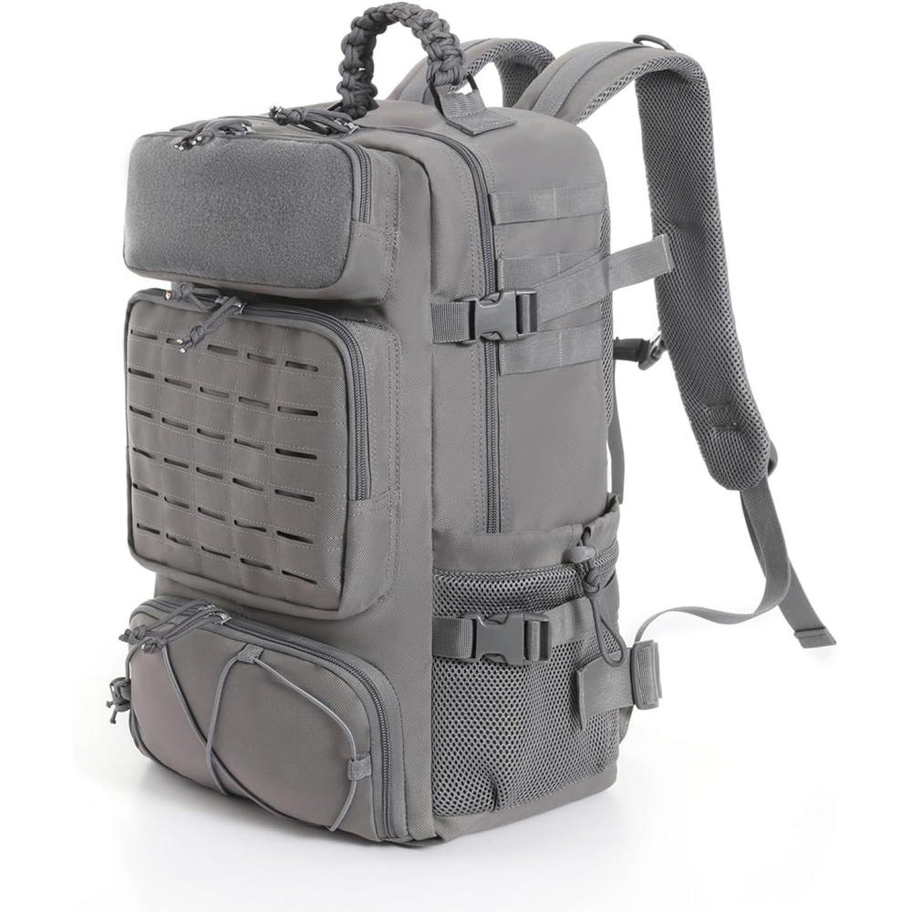 imageTsrgsn Tactical Backpack for Men Travel Gym Backpack with Shoe Compartment Day Pack Large Sports HiKing Military Rucksack Molle BlackGrey