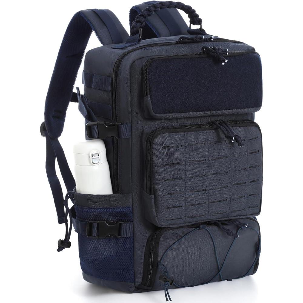 imageTsrgsn Tactical Backpack for Men Travel Gym Backpack with Shoe Compartment Day Pack Large Sports HiKing Military Rucksack Molle BlackNavy Blue