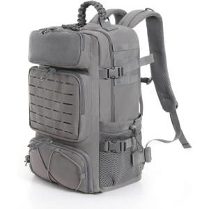 Tsrgsn Tactical Backpack for Men, Travel Gym Backpack with Shoe Compartment, Day Pack Large Sports HiKing Military Rucksack Molle, Black(Grey)