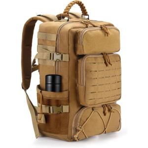 Tsrgsn Tactical Backpack for Men, Travel Gym Backpack with Shoe Compartment, Day Pack Large Sports HiKing Military Rucksack Molle, Black(Khaki Color)