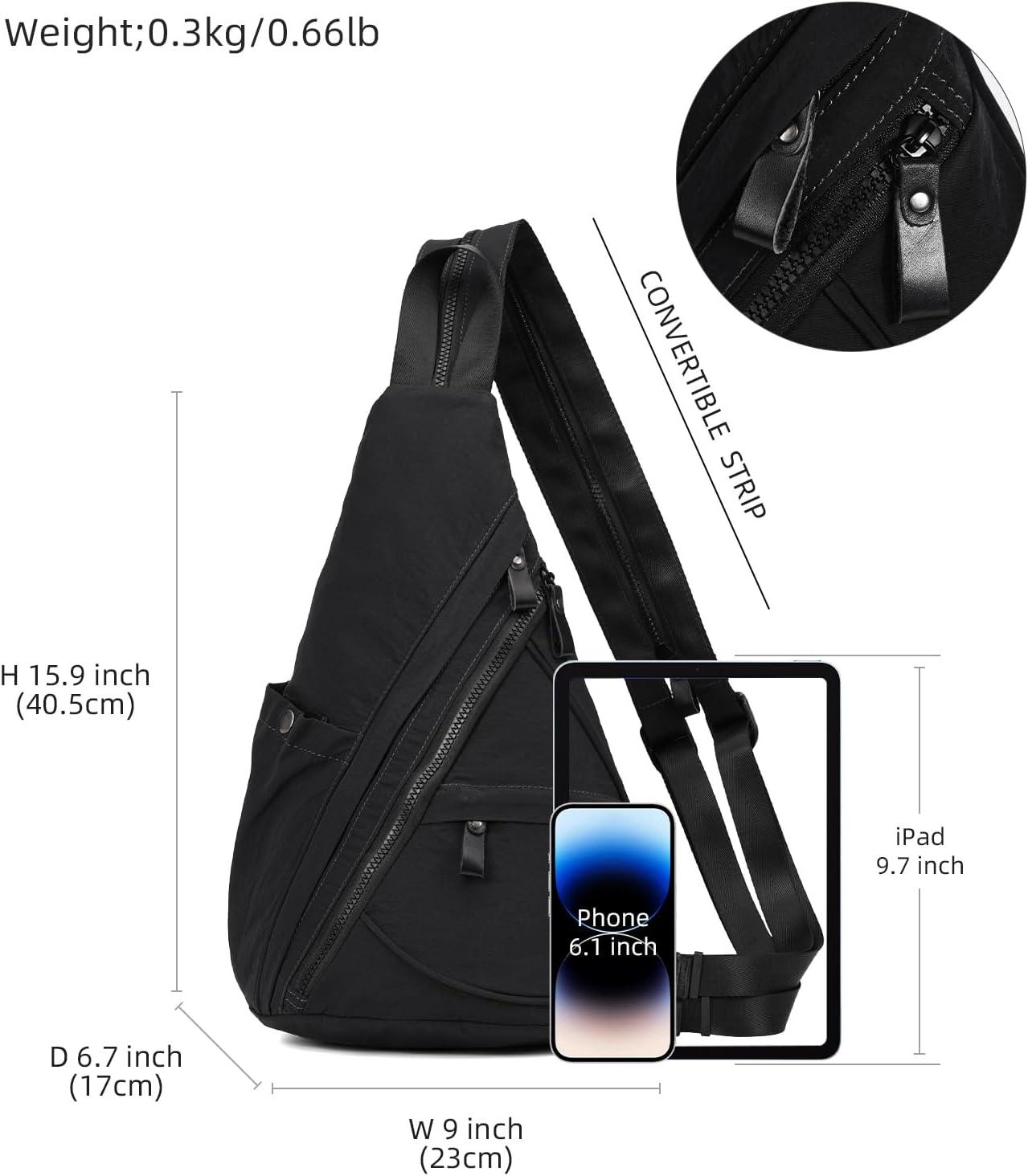imageKL928 Crossbody Sling Backpack Nylon Cross Body Bag Travel Hiking Shoulder Bags Daypack Rucksack Unisex Black68812black