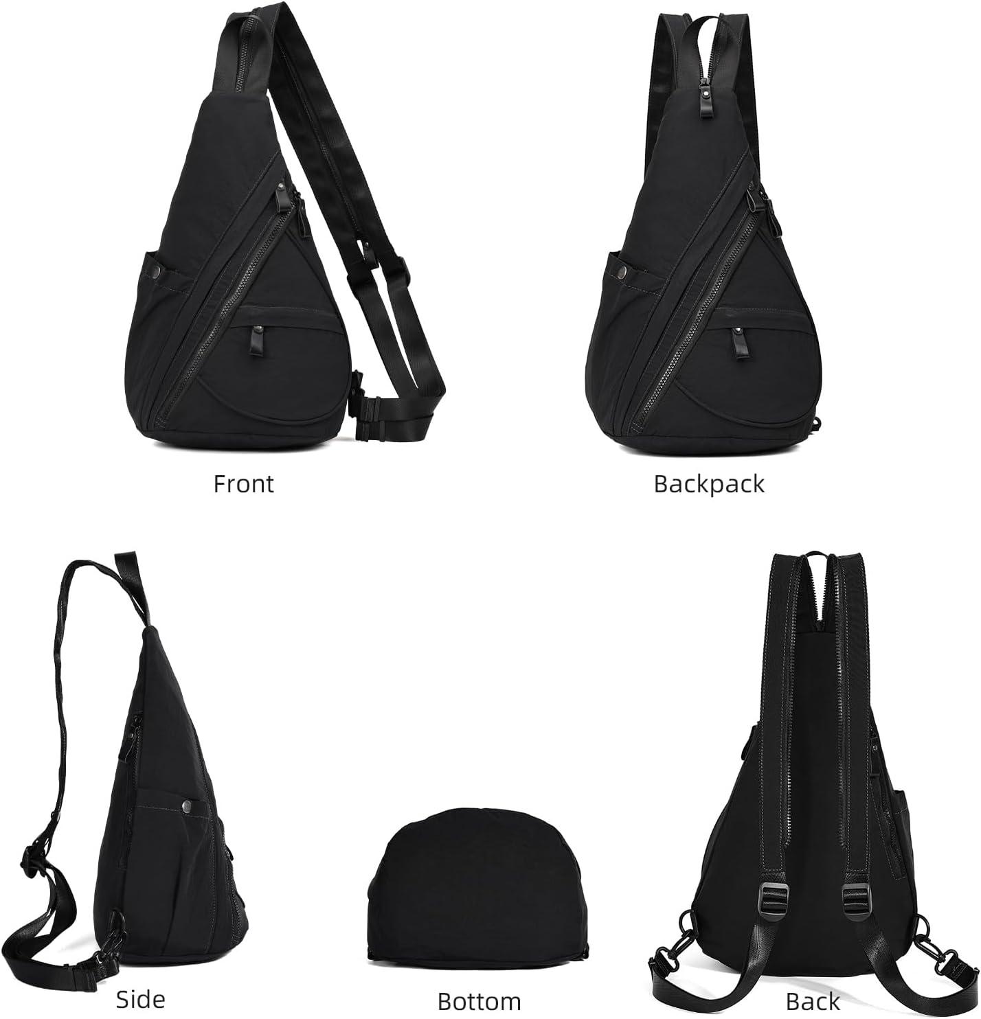 imageKL928 Crossbody Sling Backpack Nylon Cross Body Bag Travel Hiking Shoulder Bags Daypack Rucksack Unisex Black68812black