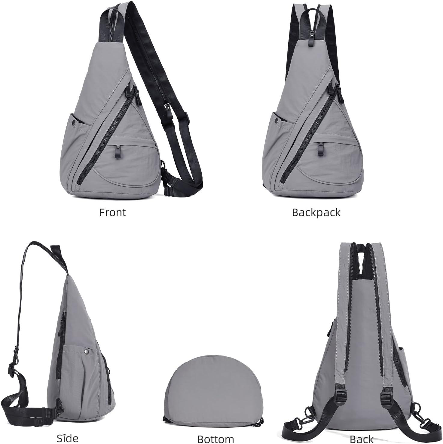 imageKL928 Crossbody Sling Backpack Nylon Cross Body Bag Travel Hiking Shoulder Bags Daypack Rucksack Unisex Black68812grey