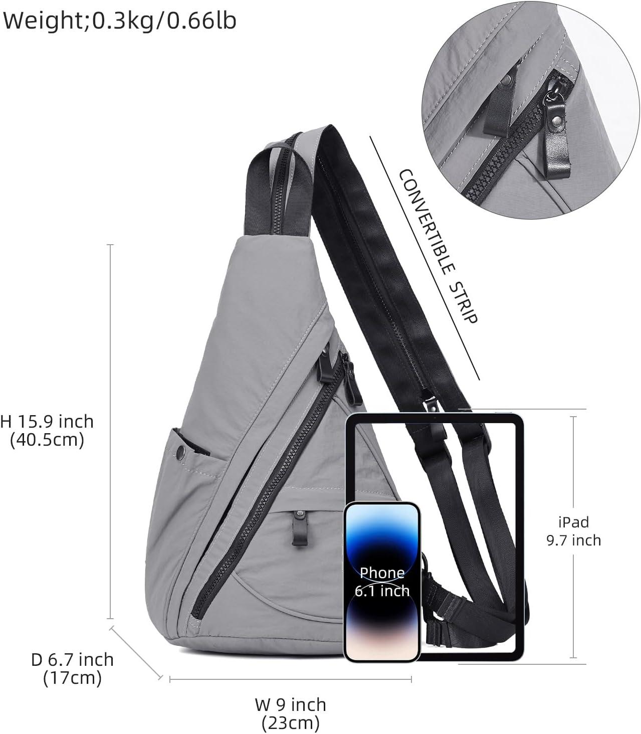 imageKL928 Crossbody Sling Backpack Nylon Cross Body Bag Travel Hiking Shoulder Bags Daypack Rucksack Unisex Black68812grey