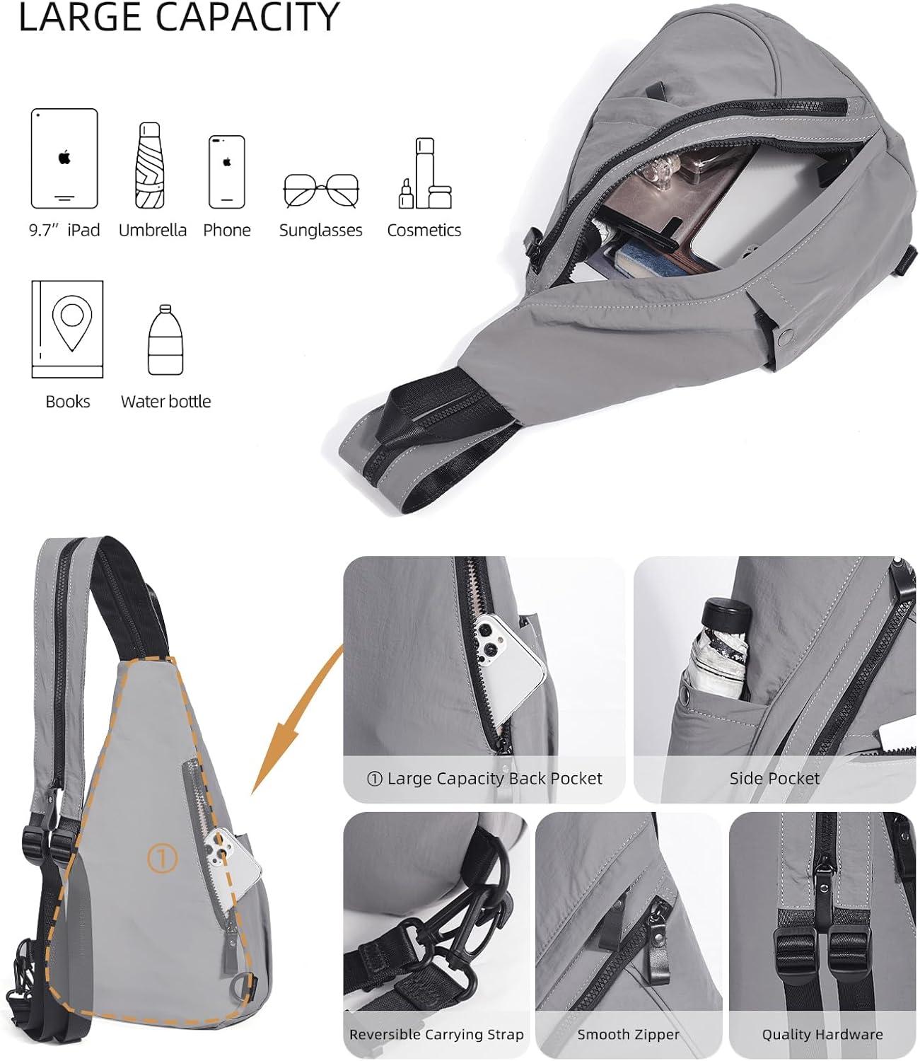 imageKL928 Crossbody Sling Backpack Nylon Cross Body Bag Travel Hiking Shoulder Bags Daypack Rucksack Unisex Black68812grey