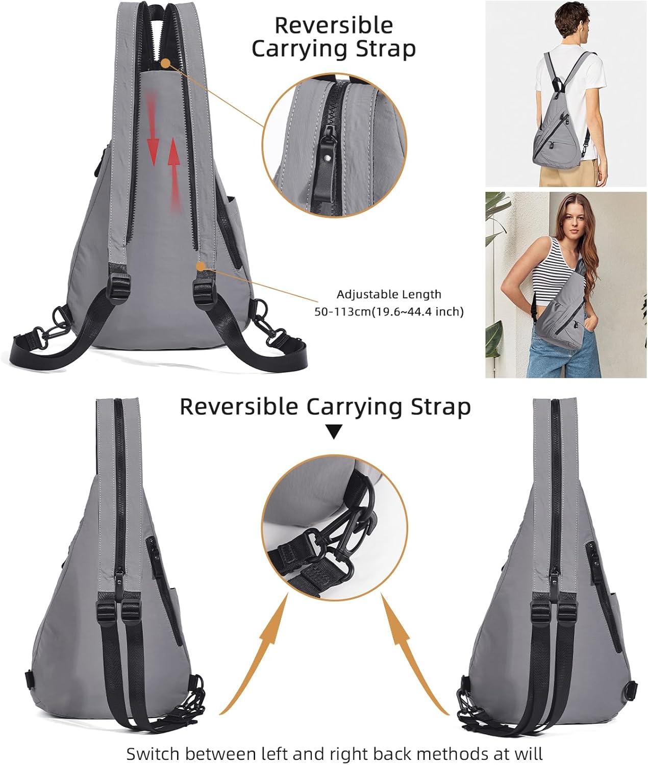 imageKL928 Crossbody Sling Backpack Nylon Cross Body Bag Travel Hiking Shoulder Bags Daypack Rucksack Unisex Black68812grey