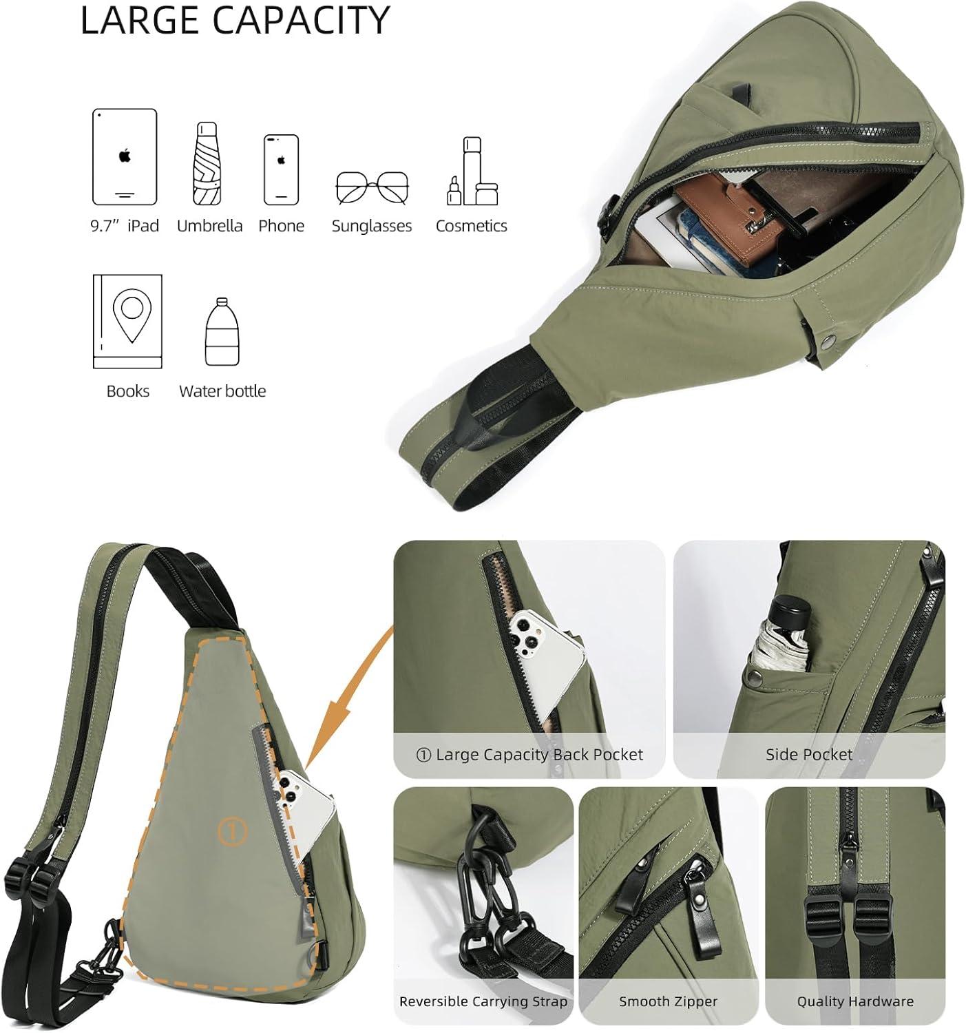 imageKL928 Crossbody Sling Backpack Nylon Cross Body Bag Travel Hiking Shoulder Bags Daypack Rucksack Unisex Black68812olive Green