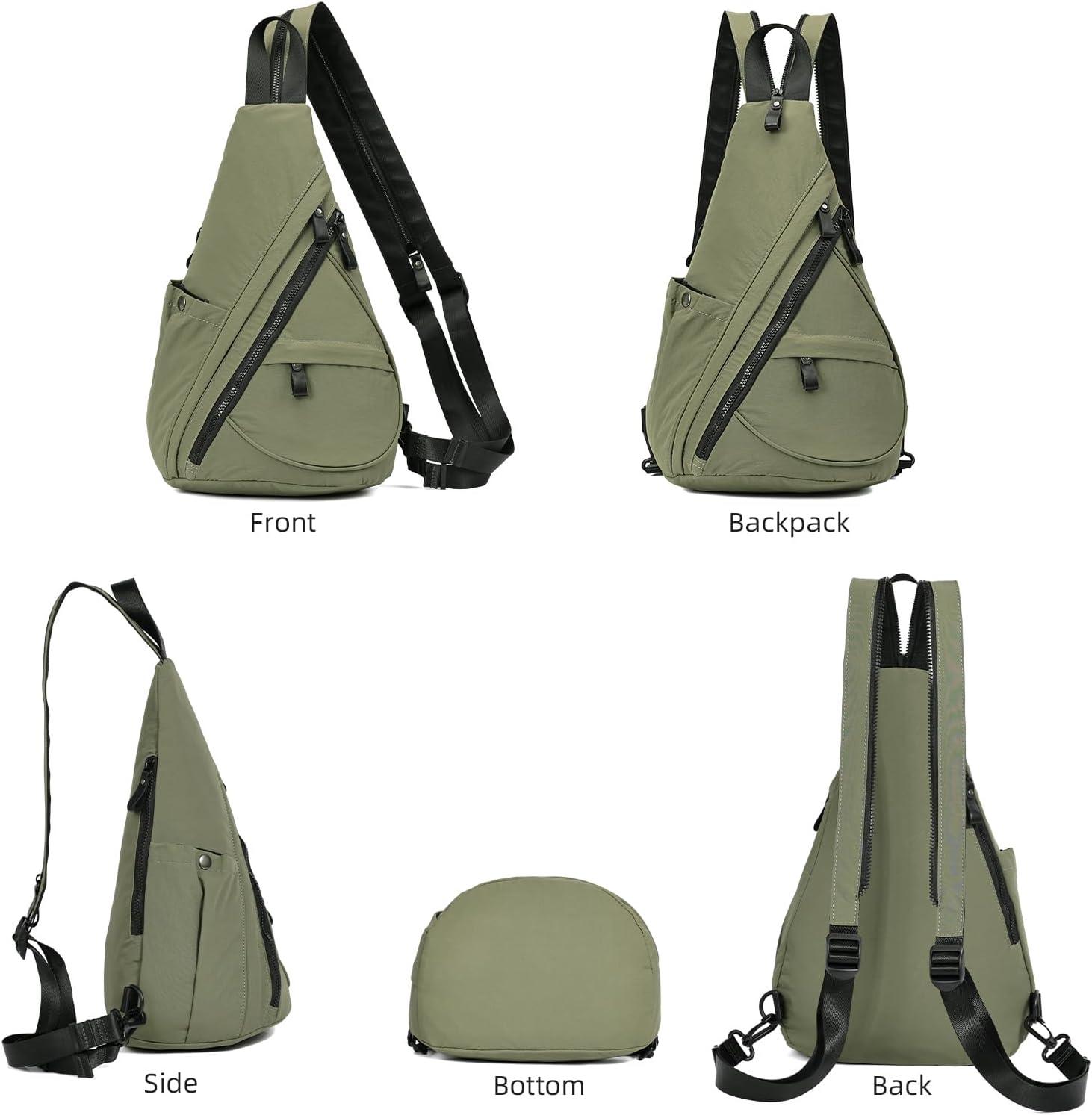 imageKL928 Crossbody Sling Backpack Nylon Cross Body Bag Travel Hiking Shoulder Bags Daypack Rucksack Unisex Black68812olive Green