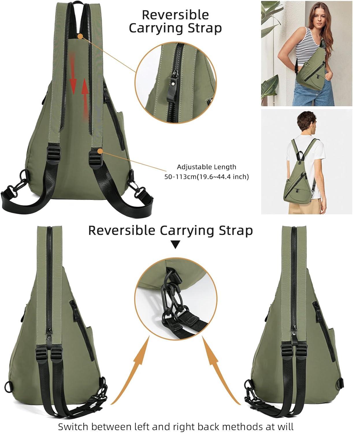 imageKL928 Crossbody Sling Backpack Nylon Cross Body Bag Travel Hiking Shoulder Bags Daypack Rucksack Unisex Black68812olive Green