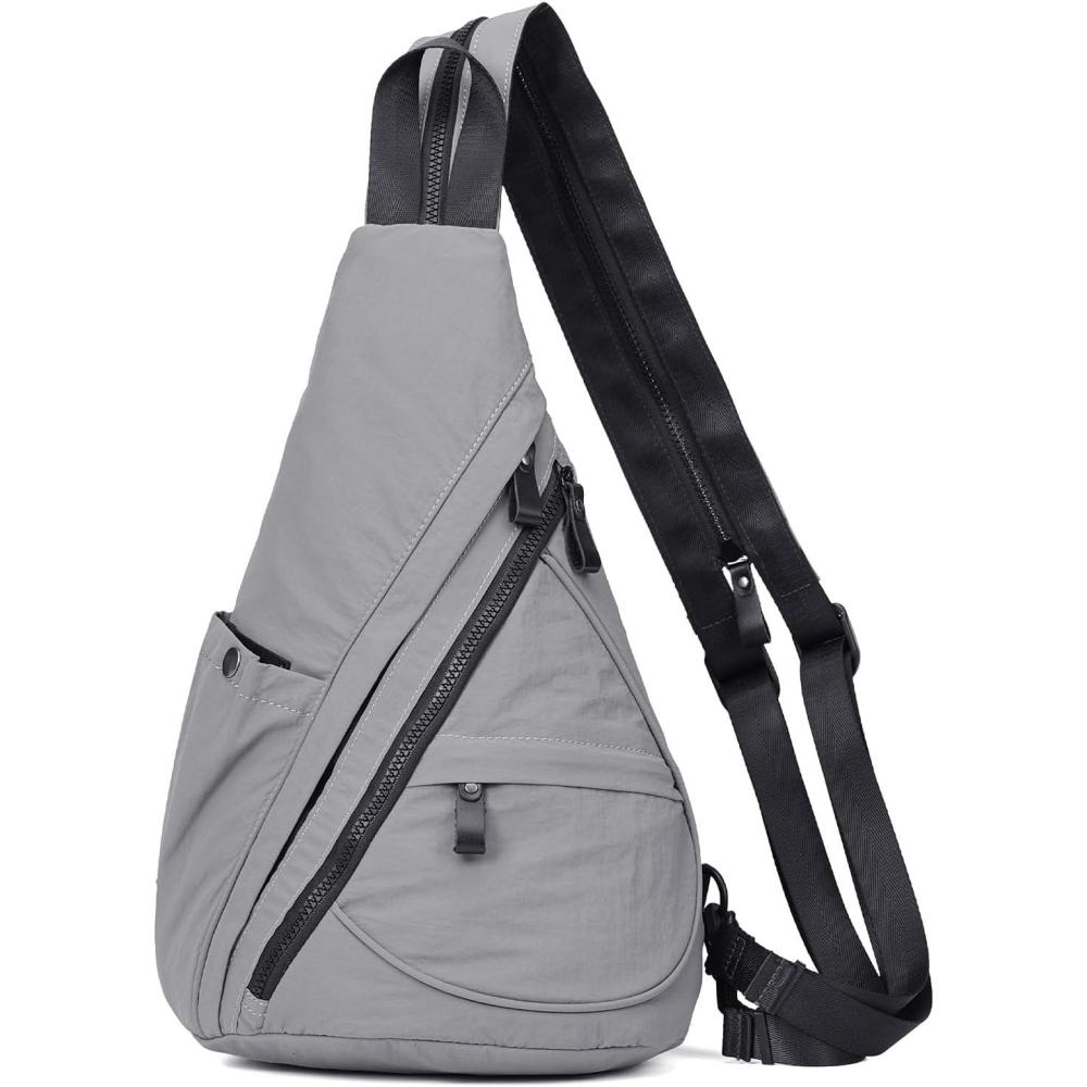 imageKL928 Crossbody Sling Backpack Nylon Cross Body Bag Travel Hiking Shoulder Bags Daypack Rucksack Unisex Black68812grey