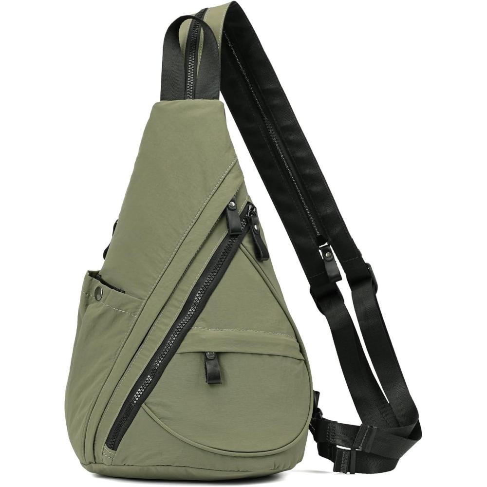 imageKL928 Crossbody Sling Backpack Nylon Cross Body Bag Travel Hiking Shoulder Bags Daypack Rucksack Unisex Black68812olive Green