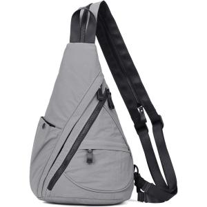 KL928 Crossbody Sling Backpack Nylon Cross Body Bag Travel Hiking Shoulder Bags Daypack Rucksack Unisex (Black)(6881-2-grey)