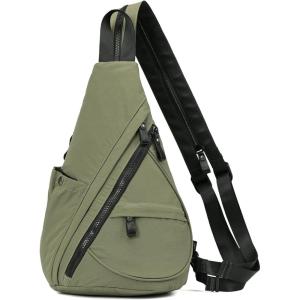 KL928 Crossbody Sling Backpack Nylon Cross Body Bag Travel Hiking Shoulder Bags Daypack Rucksack Unisex (Black)(6881-2-olive Green)