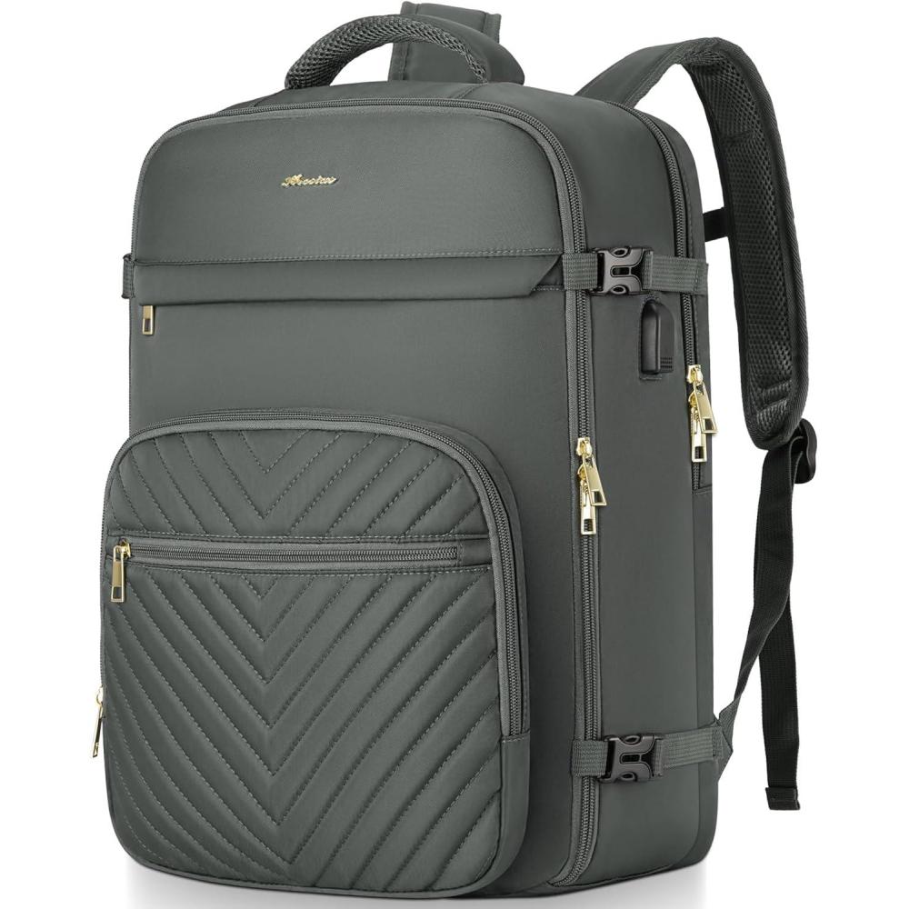 imageTravel Backpack for Women Carry On Backpack for Airplanes Flight Approved Waterproof Large Weekender Overnight Bag Fit 17 Inch Laptop with USB Charging Port Olive GreenOlive Green