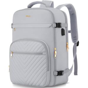 Travel Backpack for Women, Carry On Backpack for Airplanes Flight Approved, Waterproof Large Weekender Overnight Bag Fit 17 Inch Laptop with USB Charging Port, Olive Green(Grey)