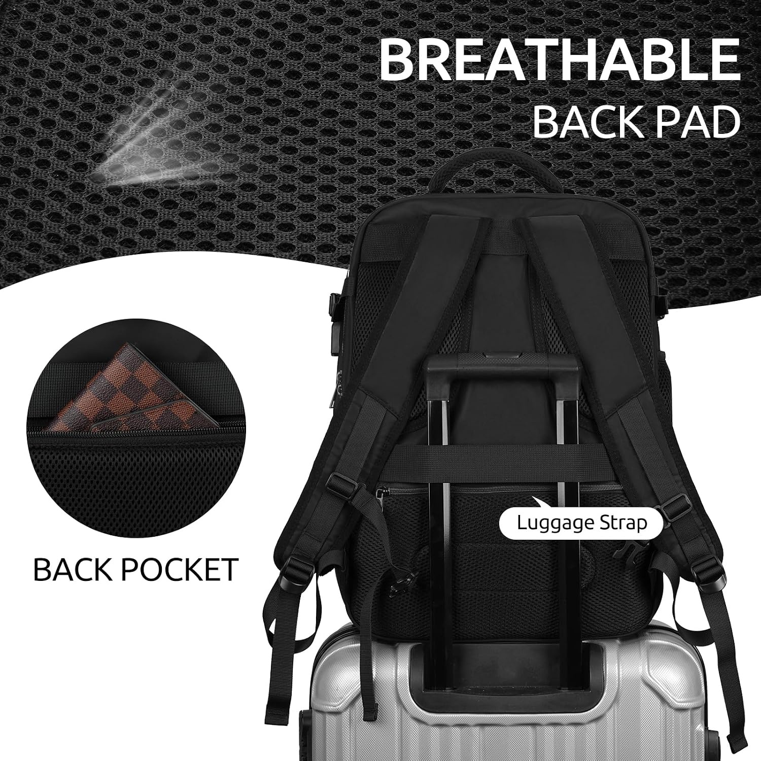 image:imageKROSIAS Travel Backpack for Women Carry On Backpack for Airplanes Flight Approved Waterproof Large Weekender Overnight Bag Fit 17 Inch Laptop Black
