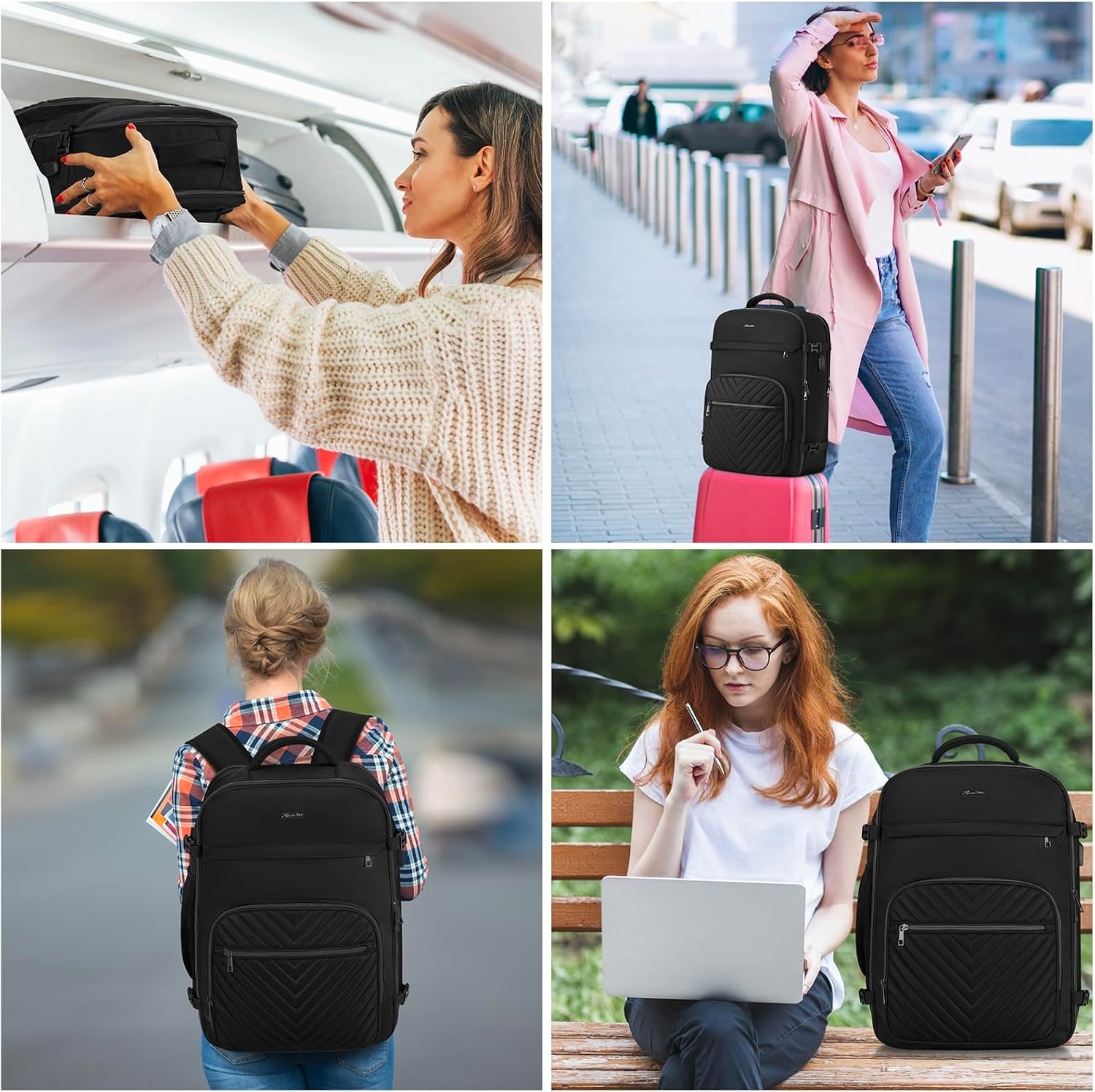 image:imageKROSIAS Travel Backpack for Women Carry On Backpack for Airplanes Flight Approved Waterproof Large Weekender Overnight Bag Fit 17 Inch Laptop Black