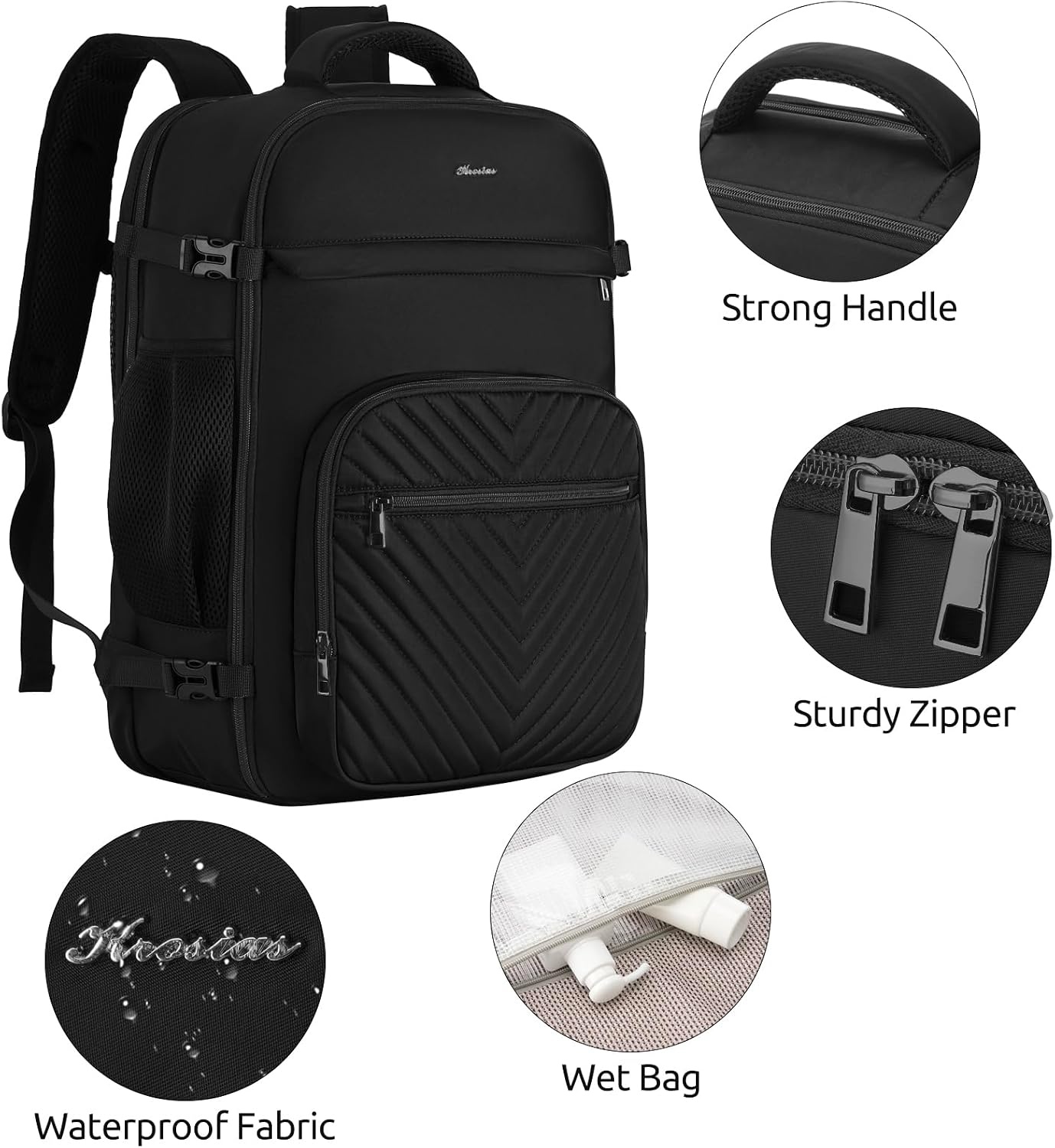 image:imageKROSIAS Travel Backpack for Women Carry On Backpack for Airplanes Flight Approved Waterproof Large Weekender Overnight Bag Fit 17 Inch Laptop Black