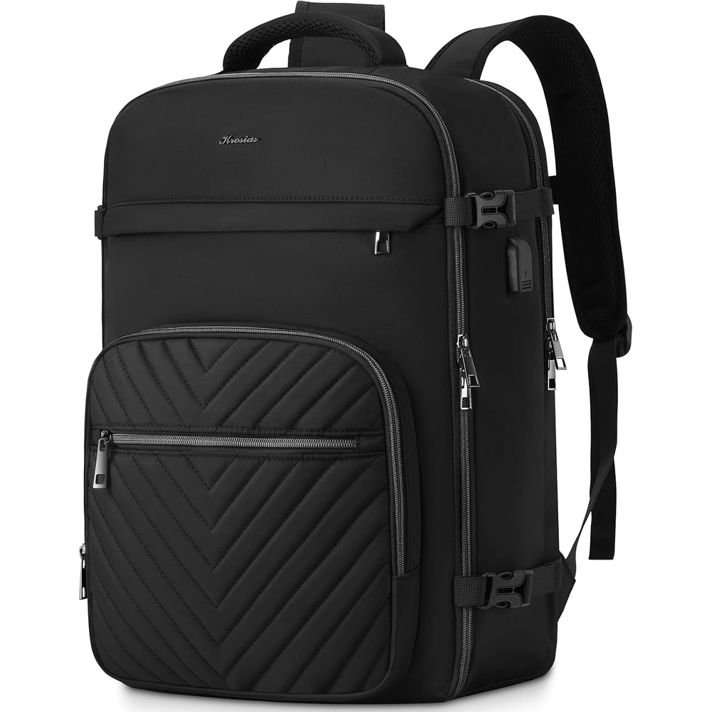 image:imageKROSIAS Travel Backpack for Women Carry On Backpack for Airplanes Flight Approved Waterproof Large Weekender Overnight Bag Fit 17 Inch Laptop Black