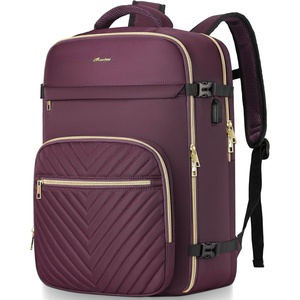 KROSIAS Travel Backpack for Women, Carry On Backpack for Airplanes Flight Approved, Waterproof Large Weekender Overnight Bag Fit 17 Inch Laptop with USB Charging Port, Dark Purple