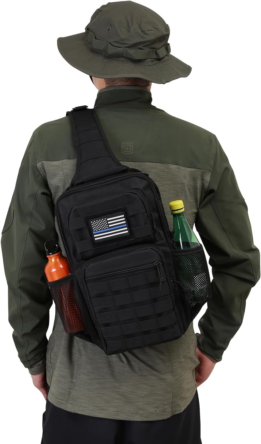 image:imageRover Sling Pack Tactical Shoulder Sling Bag Backpack with Bottle Holder Crossbody Chest Bag BlackBlack