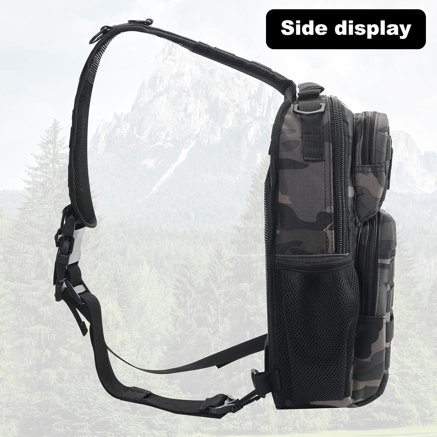 image:imageRover Sling Pack Tactical Shoulder Sling Bag Backpack with Bottle Holder Crossbody Chest Bag BlackBlack Camo