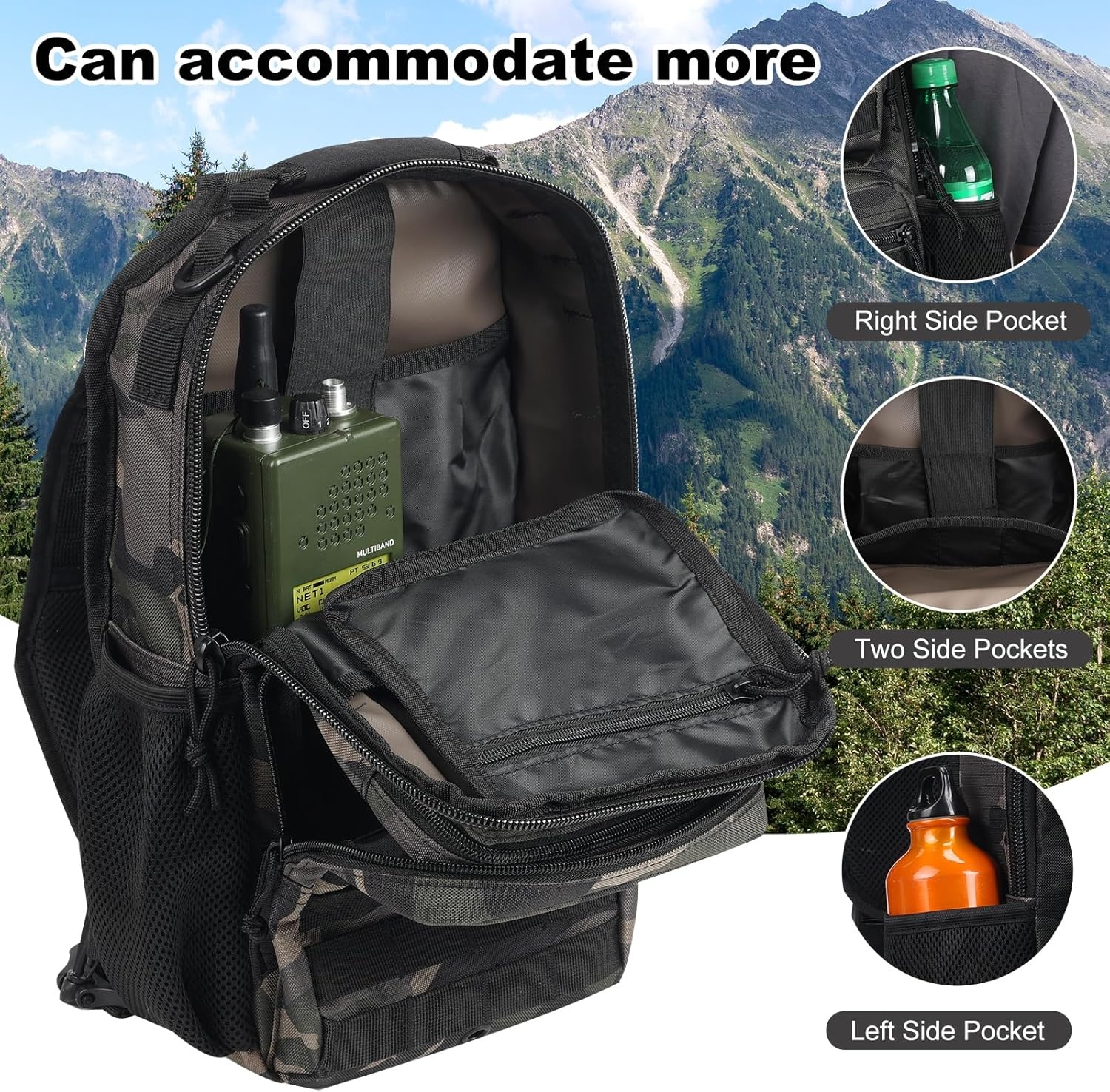 image:imageRover Sling Pack Tactical Shoulder Sling Bag Backpack with Bottle Holder Crossbody Chest Bag BlackBlack Camo