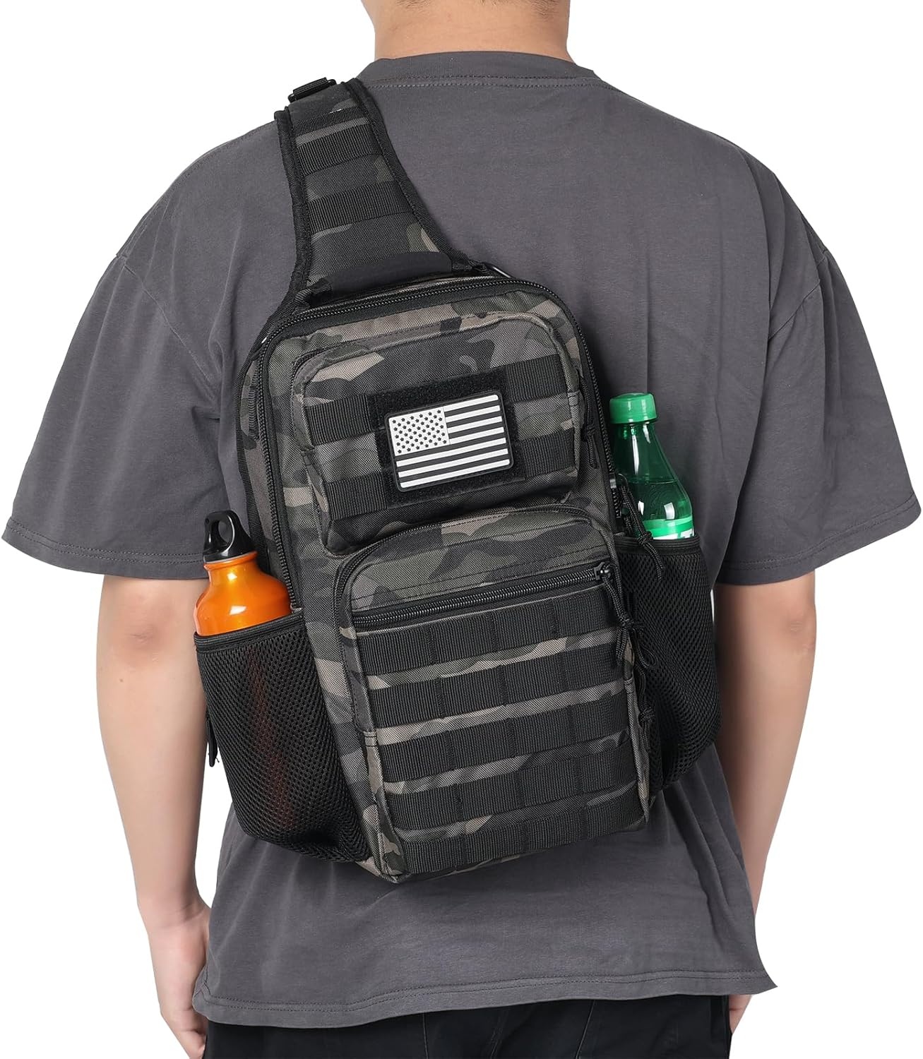 image:imageRover Sling Pack Tactical Shoulder Sling Bag Backpack with Bottle Holder Crossbody Chest Bag BlackBlack Camo
