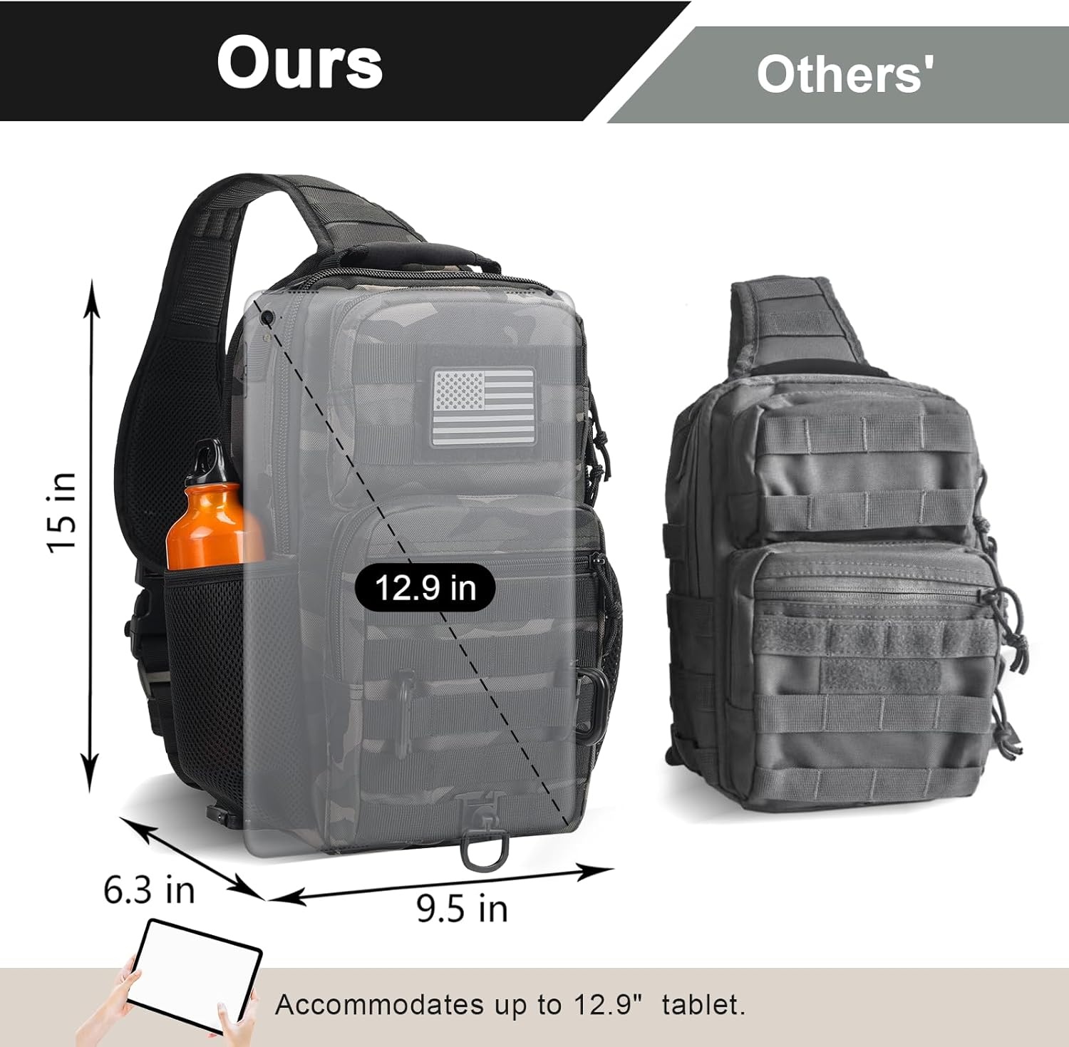 image:imageRover Sling Pack Tactical Shoulder Sling Bag Backpack with Bottle Holder Crossbody Chest Bag BlackBlack Camo