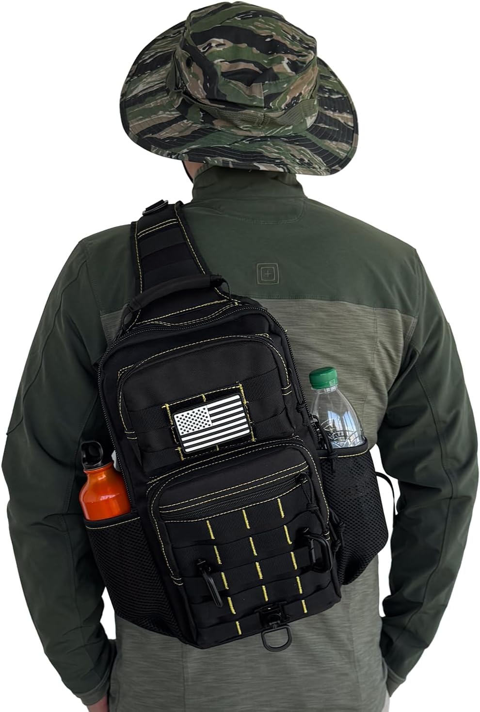 image:imageRover Sling Pack Tactical Shoulder Sling Bag Backpack with Bottle Holder Crossbody Chest Bag BlackBlack With Yellow