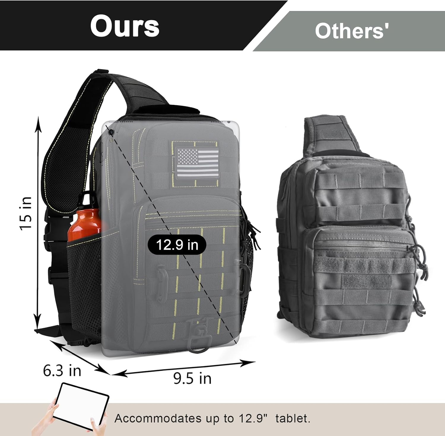 image:imageRover Sling Pack Tactical Shoulder Sling Bag Backpack with Bottle Holder Crossbody Chest Bag BlackBlack With Yellow