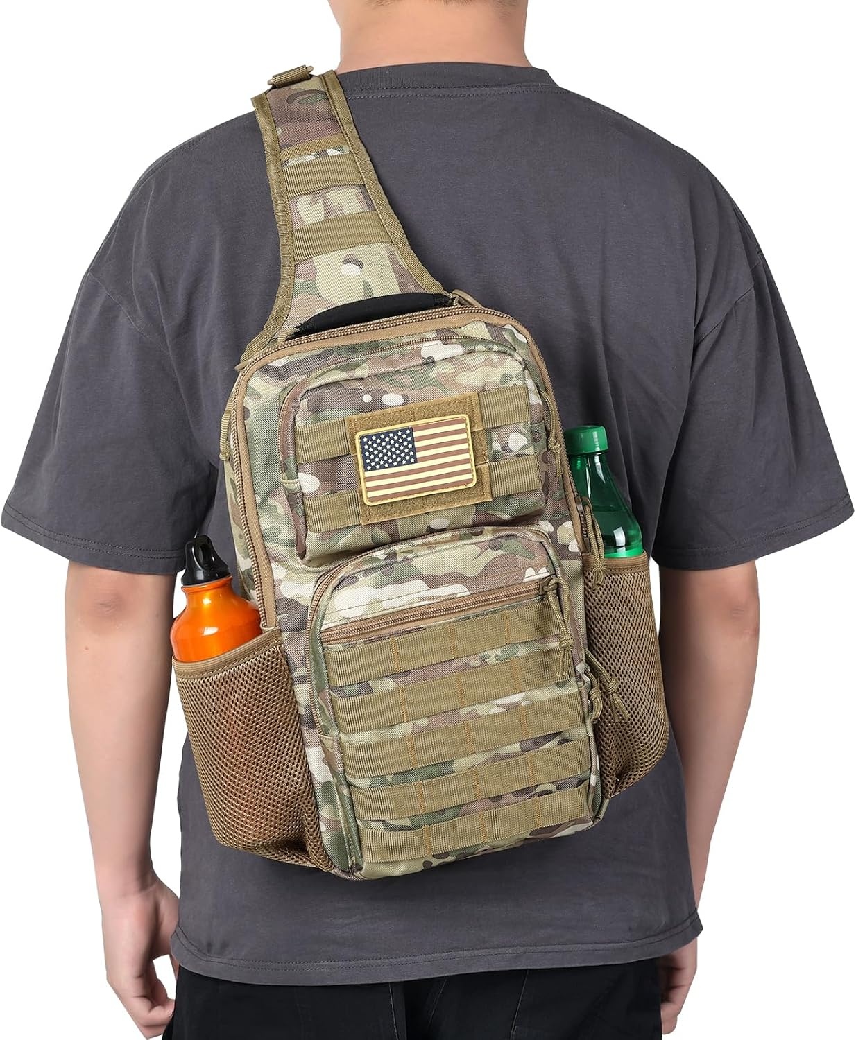 image:imageRover Sling Pack Tactical Shoulder Sling Bag Backpack with Bottle Holder Crossbody Chest Bag BlackCamouflage